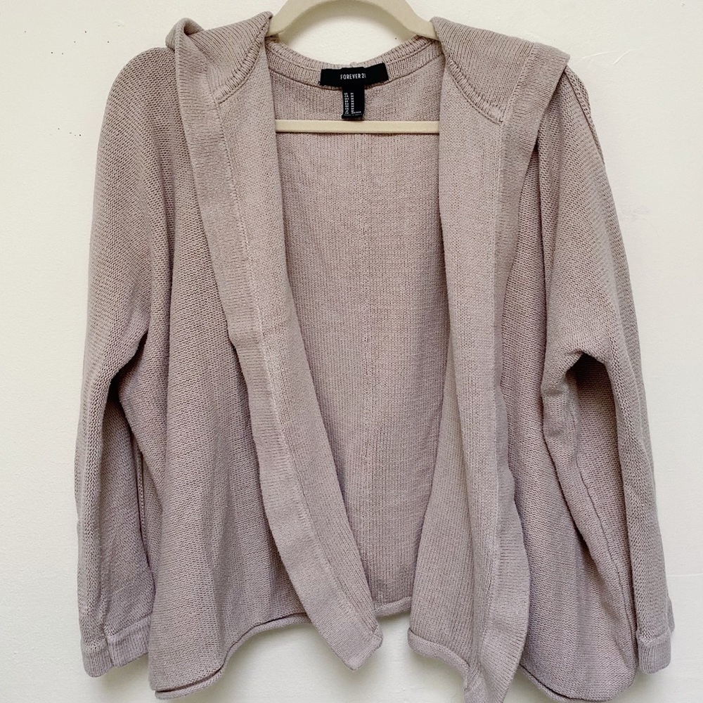 Forever 21 Knit Hooded Open Cardigan Tan Medium - Picture 10 of 11